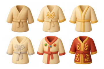 Ornate robes icon set with intricate designs and minimalist style for fashion concepts