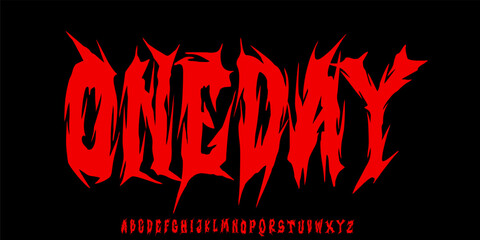 Dark Lettering tattoo vector type font in bloody style. Grunge type font with Gothic Punk Rock elements. Scary music font concept. Horror style lettering .Vector illustration © krincing 