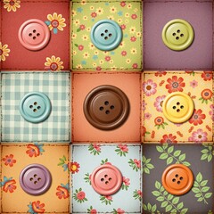 Colorful Buttons on Patterned Fabrics