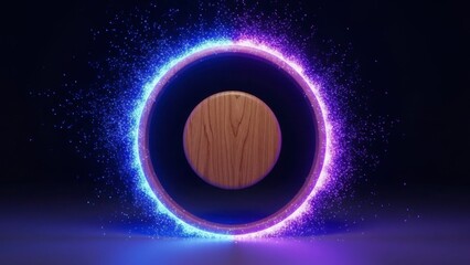 A basketball glows with a neon ring on a dark background