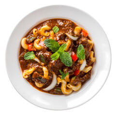 Delicious Homemade Vegetable and Pasta Soup isolated on transparent background