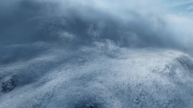 Massive snow avalanche cascading down mountain captured in high resolution