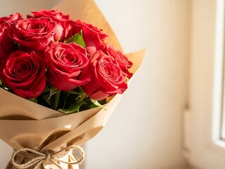 Elegant Bouquet of Fresh Red Roses Wrapped in Kraft Paper