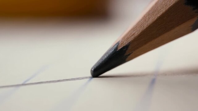 Pencil drawing line across paper &ndash; closeup detail of fine graphite movement