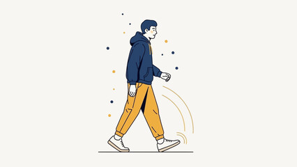 Minimalist Illustration of a Person Walking with a Casual Style and a Hoodie
