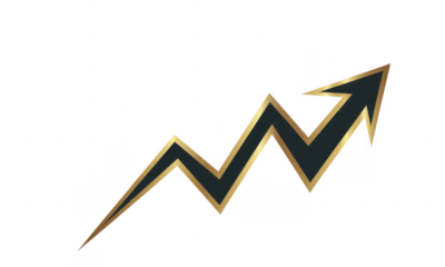 Black and gold arrow graph on black chart growth isolated on a transparent background