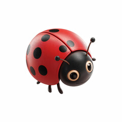 Obraz premium 3D cute cartoon ladybug beetle with red spotted shell and big eyes, isolated on transparent background.
