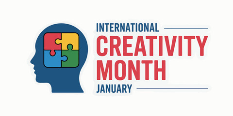 International Creativity Month January Head with Puzzle Pieces