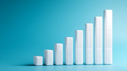 Visual representation of upward growth; white bars of differing heights on a blue backdrop