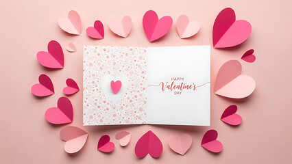 Valentine's day card with pink hearts on pastel background