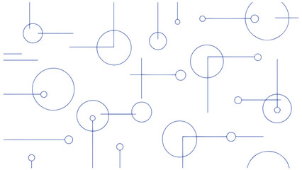 Abstract minimalist blue line art geometric pattern background featuring circular nodes and connected lines for digital network technology and scientific data visualization overlay