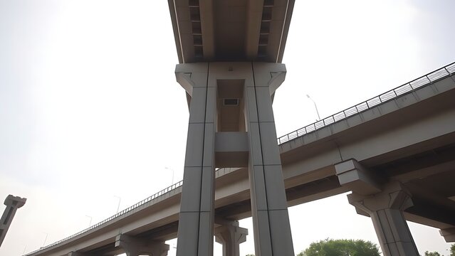 nationalizing. Massive bridge pillar supporting elevated roadway with architectural detail in daylight. real-estate listings.