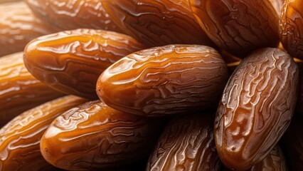 Close-up of dried dates showing their wrinkled texture and brown color.