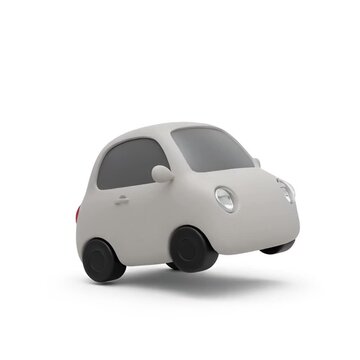 Cute Light Gray Minimalist 3D Car Floating on Clean White Background