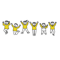 ジャンプしている少年少女の子供たち