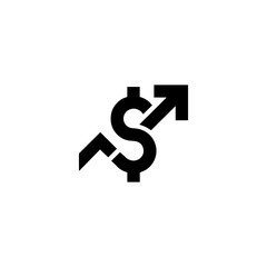 Dollar sign with upward arrow financial growth icon, rising profit business success symbol vector illustration isolated on white background

