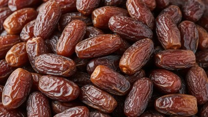 Close-up of a pile of dried dates showing their wrinkled texture.