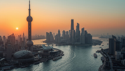 Sunset skyline river skyline tower river skyline sunset skyscraper modern waterfront reflection