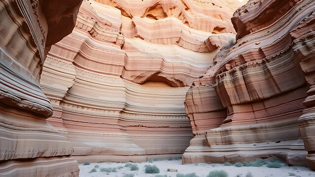 dunite. Stepped rock layers in a canyon wall, desert landscape. travel magazines, destination branding, wall prints, designed for outdoor magazines and nature guides, used by graphic designers.