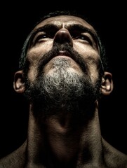 Man looking at light in darkness. Illustration of hope and faith.