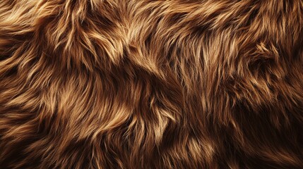 Fototapeta premium Close-up view of textured brown faux fur background, showcasing the soft, voluminous fibers with subtle highlights. Its abstract nature offers versatility for various design applications.