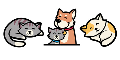 Cute cat and dog logo design clipart. Suitable for vet business or pet shop.