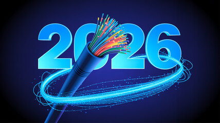 A digital illustration of the year 2026 in large blue 3D numbers with a glowing effect against a dark blue backgroun
