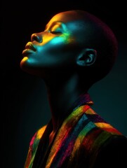 Woman profile in neon light. Conceptual art of inner glow.