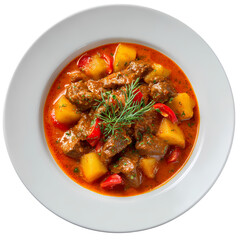 Delicious Homemade Vegetable and Pasta Soup isolated on transparent background