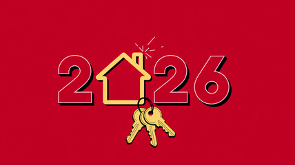 A minimalist New Year's concept design on a deep red background.