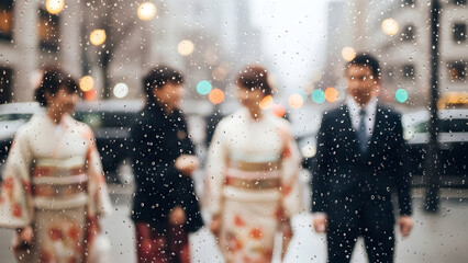 Young adults on coming of age day in city