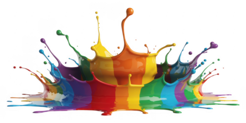 Multicolored paint splashes colorful isolated on a transparent background