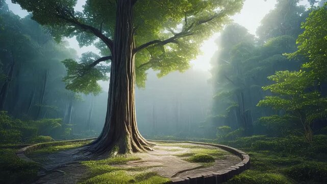 morning in the forest woods tree soft lighting natural meditational 