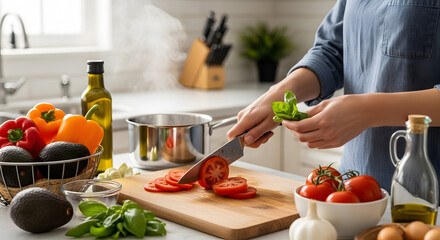 Person Preparing Fresh Vegetables in Kitchen for Cooking.