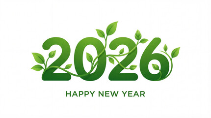 New Year Eco-Promise 2026: A vibrant and hopeful illustration of the number 2026, intricately adorned with lush green foliage.