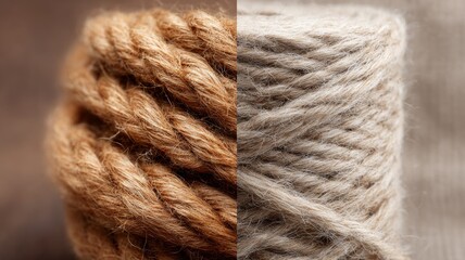jute vs cotton cord macro comparison, fiber texture detail, rustic vs soft contrast