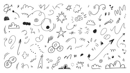 Hand drawn doodle background with various shapes and symbols for creative projects and designs