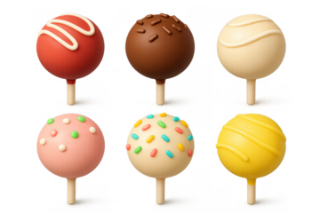 Colorful cake pop icons with sprinkles and icing for confectionery design and party treat inspiration