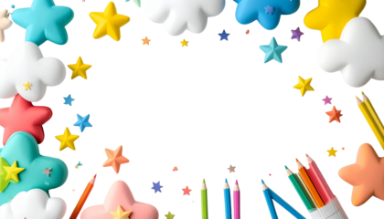 Cute Kindergarten Frame for Education Isolated on Transparent Background