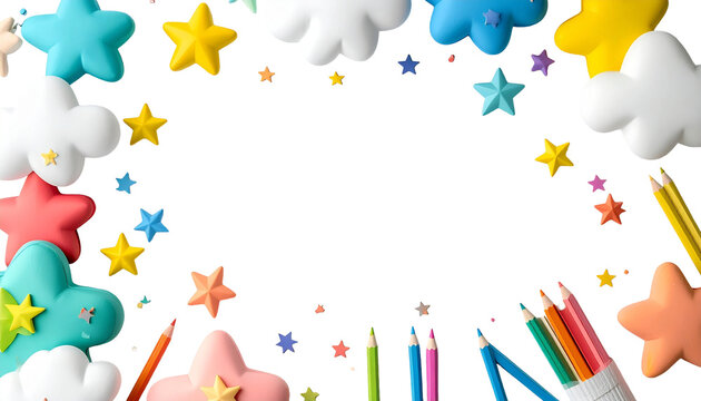 Cute Kindergarten Frame for Education Isolated on Transparent Background