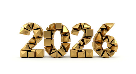 Luxurious golden 2026 year design featuring abstract geometric shapes, symbolizing future success, prosperity, and innovation in a modern digital era