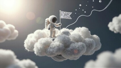 Astronaut on Cloud with Flag