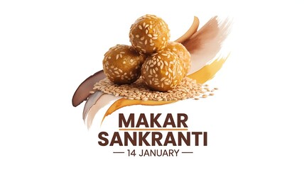 Makar Sankranti Festival Food Illustration with Tilgul Ladoo