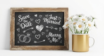 Save the date romantic chalkboard wedding announcement design