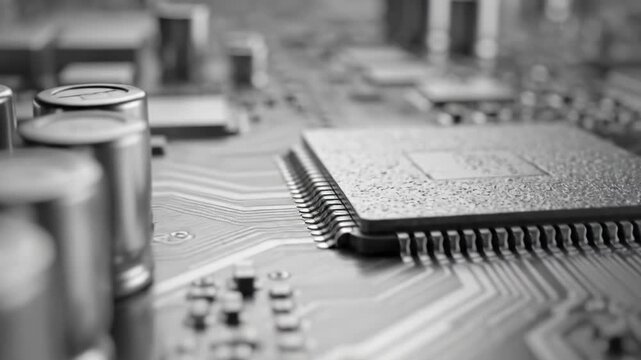 Close-Up of a Computer Motherboard Circuit Board with Details of Electronic Components