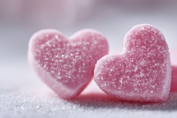 Pastel Pink Candy Hearts: Gentle Shine and Sugar Texture in a Calm Scene