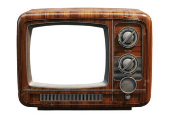 Classic Retro Tv With Wooden Case And Control Panel, Cut Out, Clipping Path, Isolated on a Transparent PNG Background.