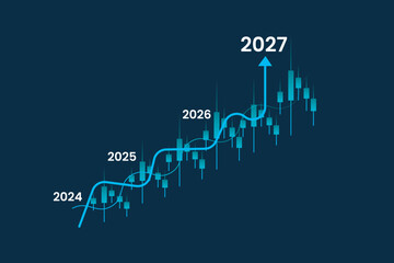 Obraz premium Stock Market Growth Chart 2024–2027, Investment Trading Graph with Upward Trend, Business Analytics and Financial Forecast Data Visualization, Vector Illustration.