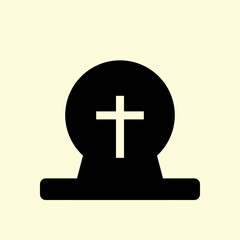 Obraz premium Grave Marker Icon Solid Black Rounded Headstone with Cross Cutout
