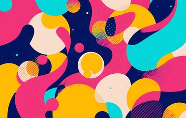 Energetic Pop Art Amorphous Shapes with Bold Contrasting Aqua and Hot Pink Speckled Dots